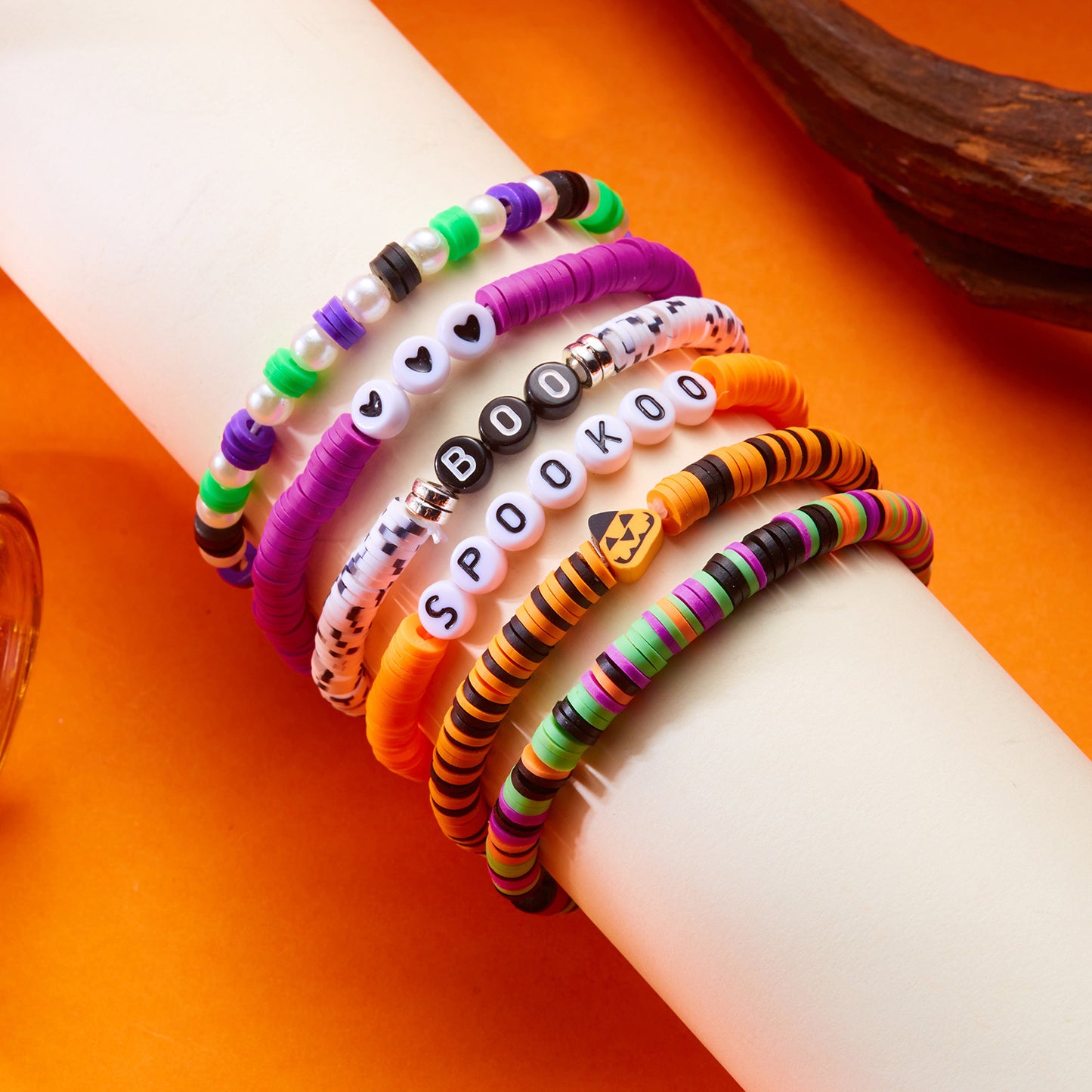 Cartoon Halloween Themed Handmade Alloy Bracelet with Pumpkin and Skull Charms for Women Geometric Letter Design