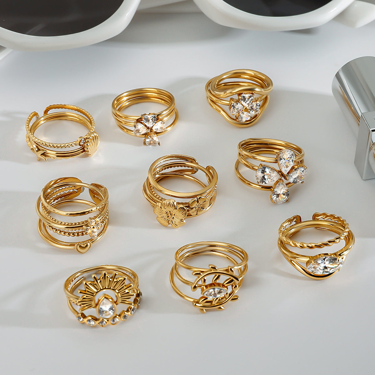 Geometric Titanium Steel Ring for Women with Plating Finish, Fashionable and Tarnish-Resistant Stainless Steel Jewelry