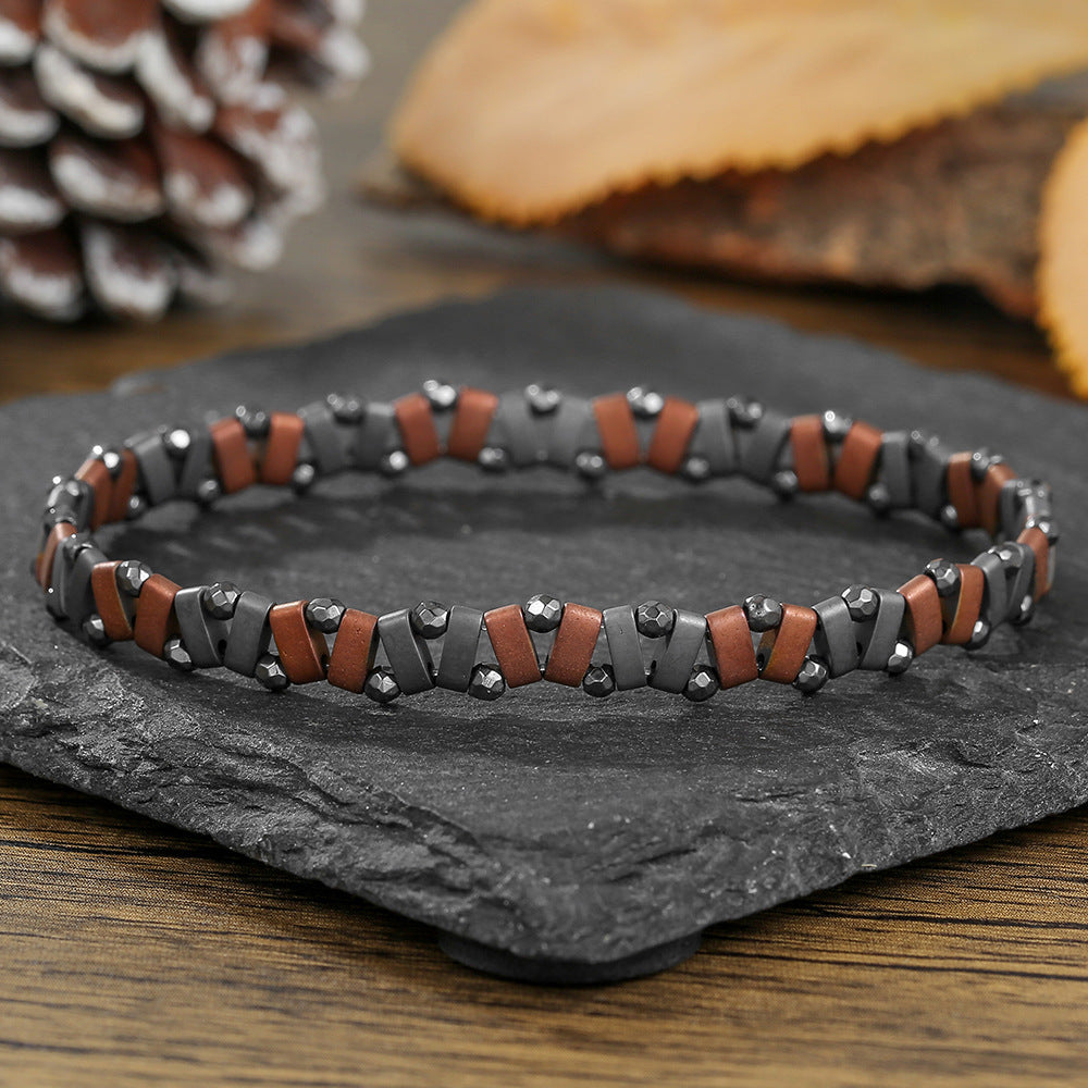 Minimalist Hip-hop Sporty Round Geometric Hematite Handmade Beaded Bracelet for Men and Women