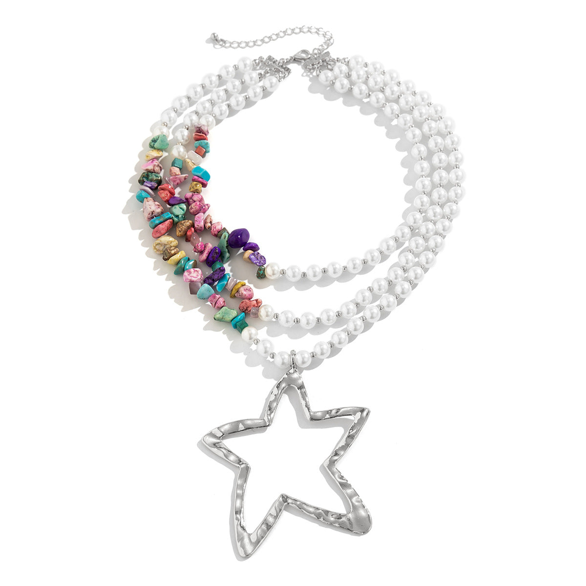 Bold Sweet-Edgy Star-Shaped Alloy Necklace with Plated Finish and Imitation Pearl Accents for Women
