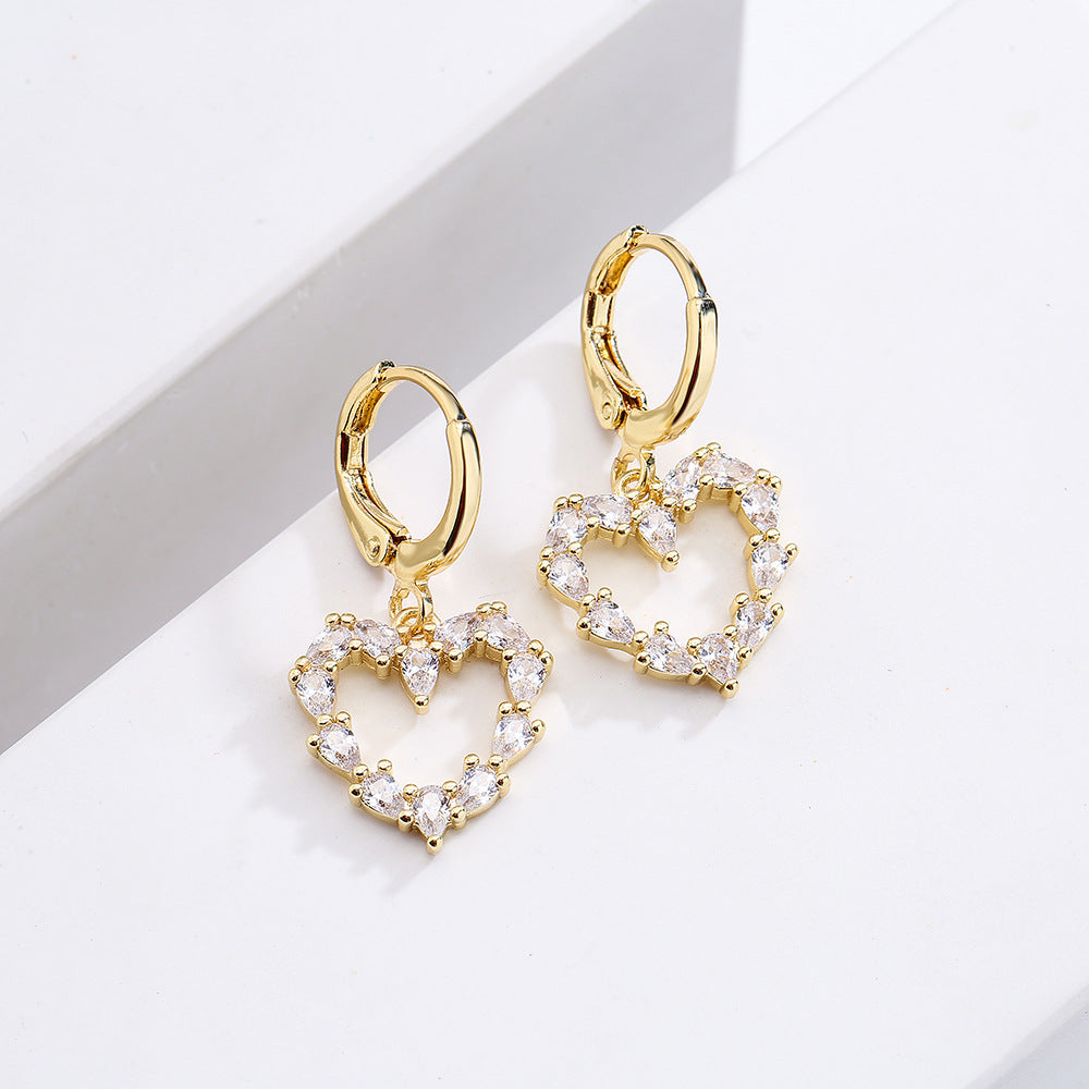 Minimalist Geometric Hollow Heart Earrings for Women in Copper with 18K Gold Plating
