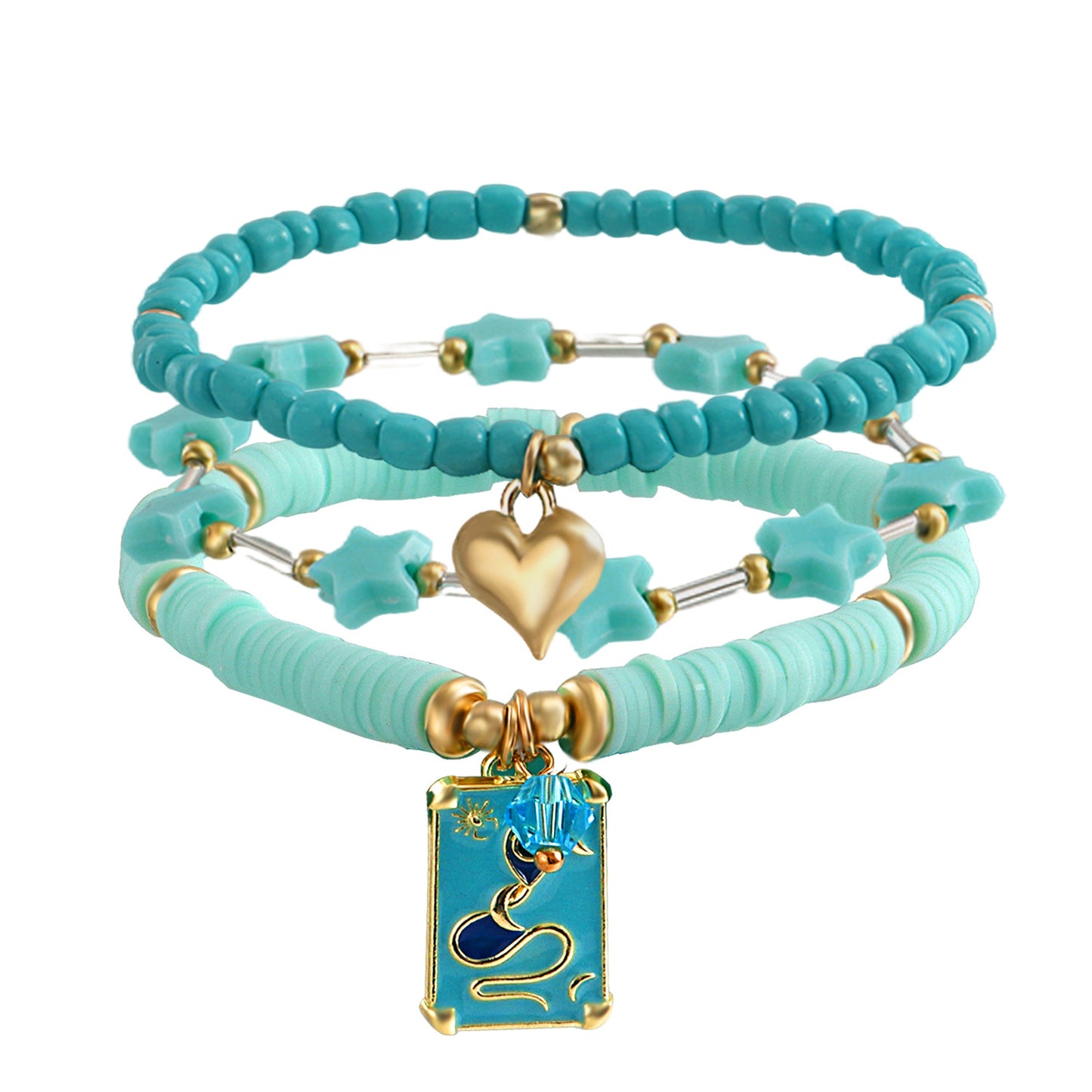 Bohemian Style Geometric Shape Alloy Bracelet Set with Plated Finish for Women