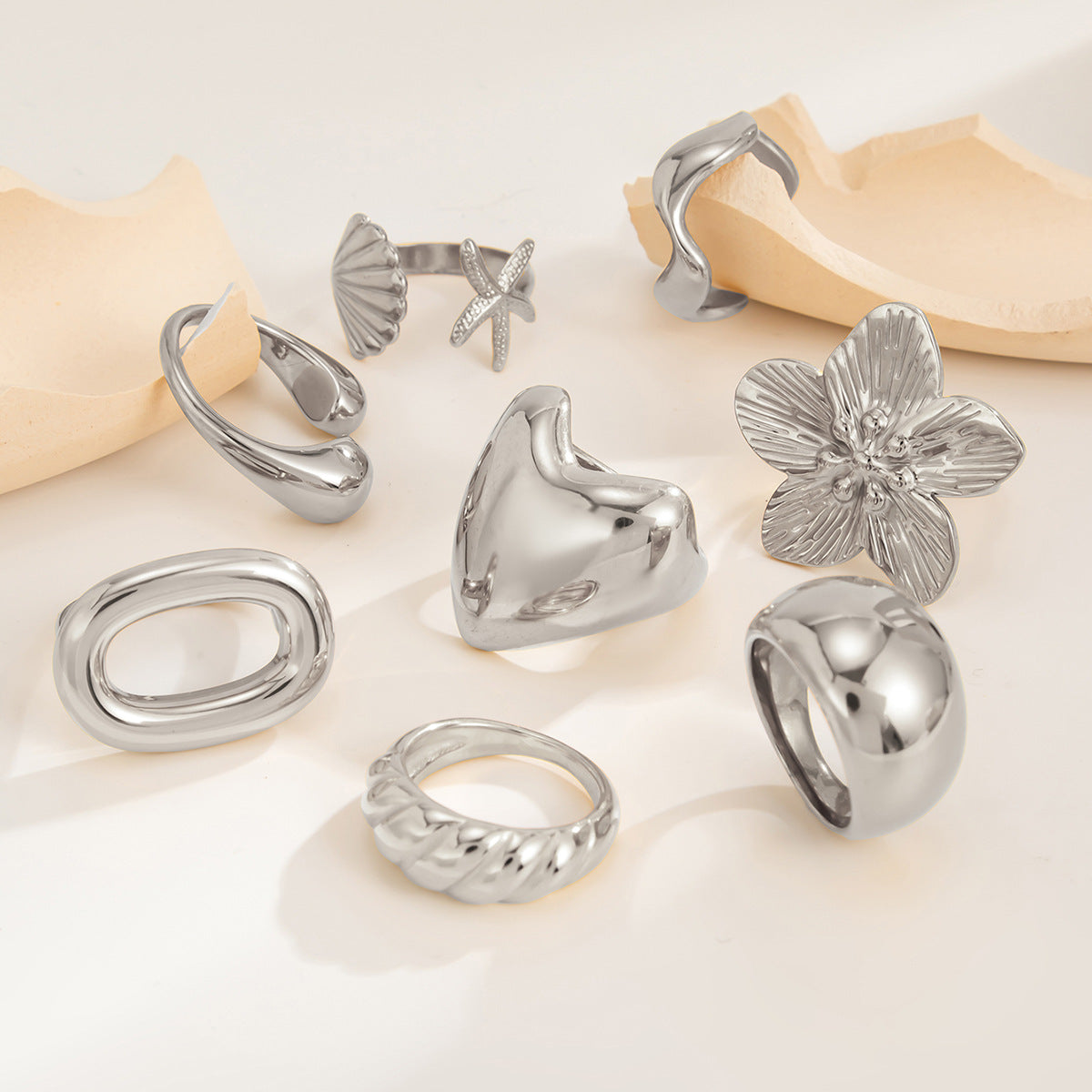 Minimalist Geometric Heart Teardrop Plated Stainless Steel Ring for Women
