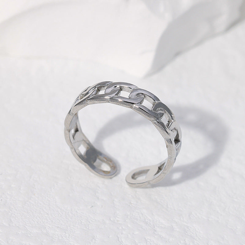 Geometric Plated Stainless Steel Chain Ring Unisex Adjustable