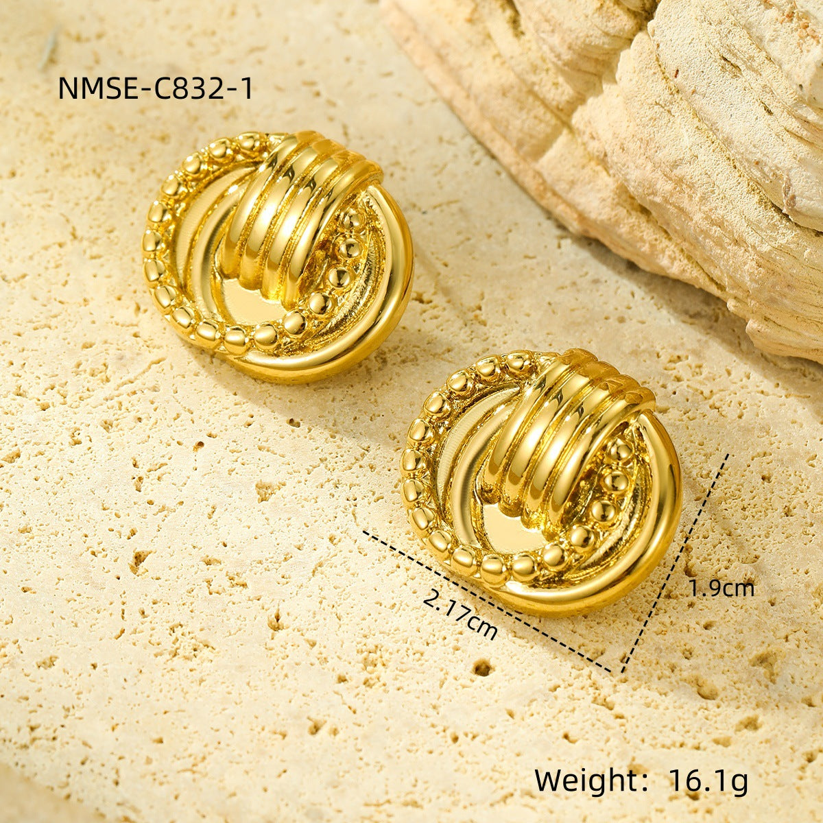 Orecchini a perno tondi in acciaio al titanio intrecciato in stile vintage con placcatura in oro 18 carati da donna