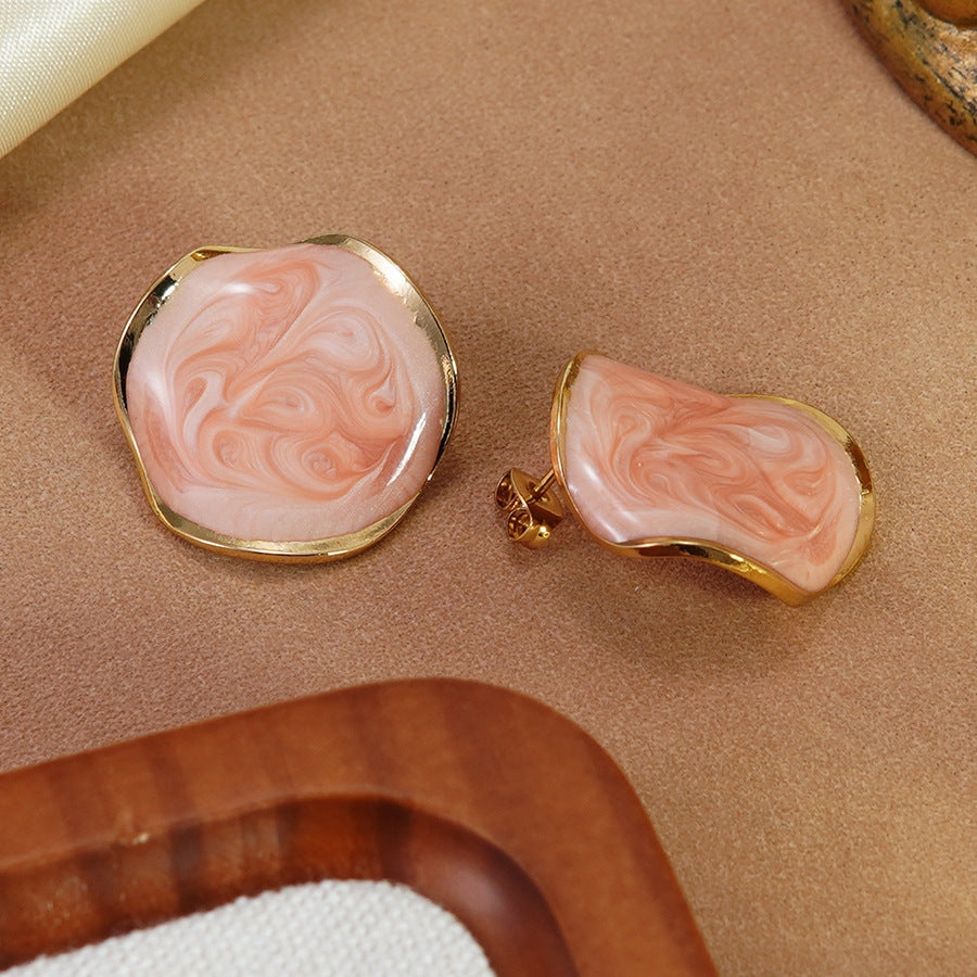 Sweet Irregular Round Drip Oil Stainless Steel Earrings