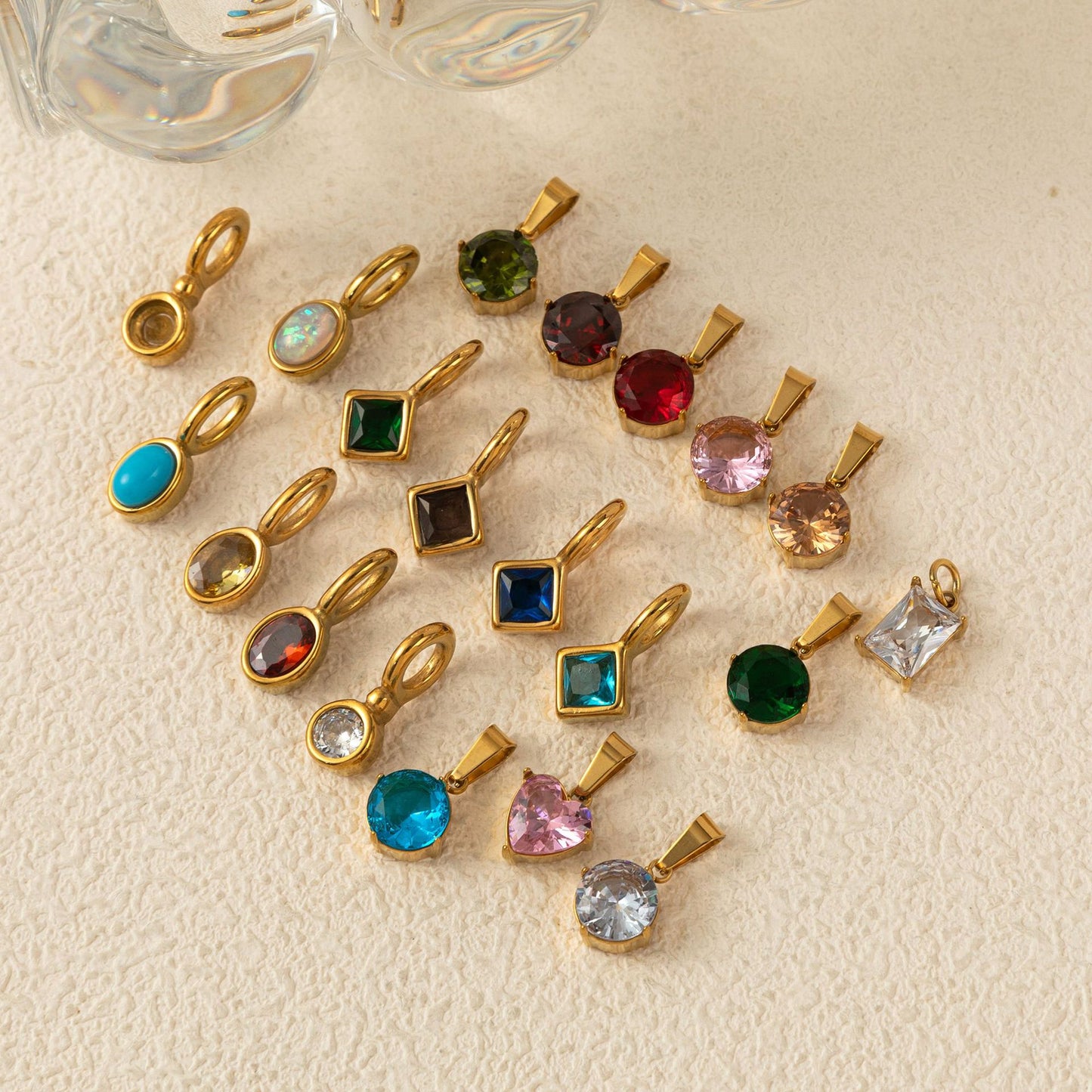 Vintage Geometric Stainless Steel 18K Gold Plated PVD Cubic Zirconia Pendant Necklace Charm Bar for Unisex