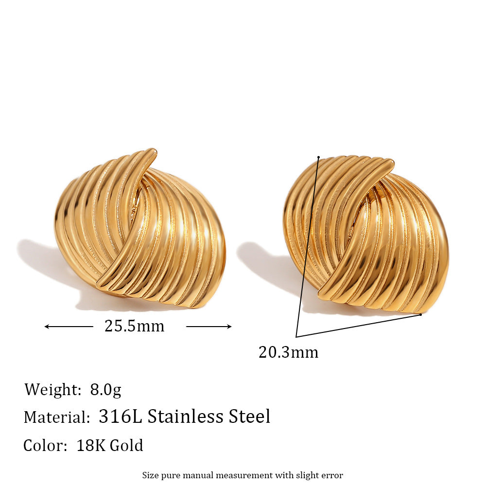 Orecchini a clip in acciaio inossidabile vintage con design geometrico a V, placcati in oro 18 carati e motivo a strati cavi