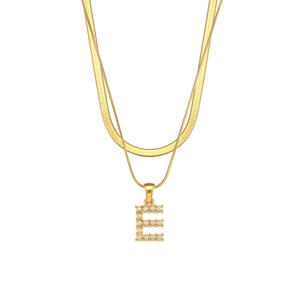 Collana con Pendente a Lettera alla Moda in Acciaio Inossidabile con Finitura Placcata e Catena Serpentina da Donna
