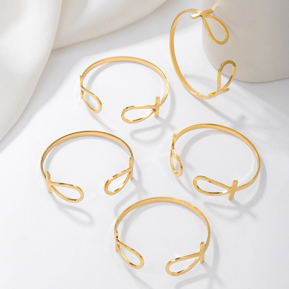 Geometric Ankh Bracelet Set for Women Iron Plated Hand Jewelry Ethnic Style Stackable Bangle