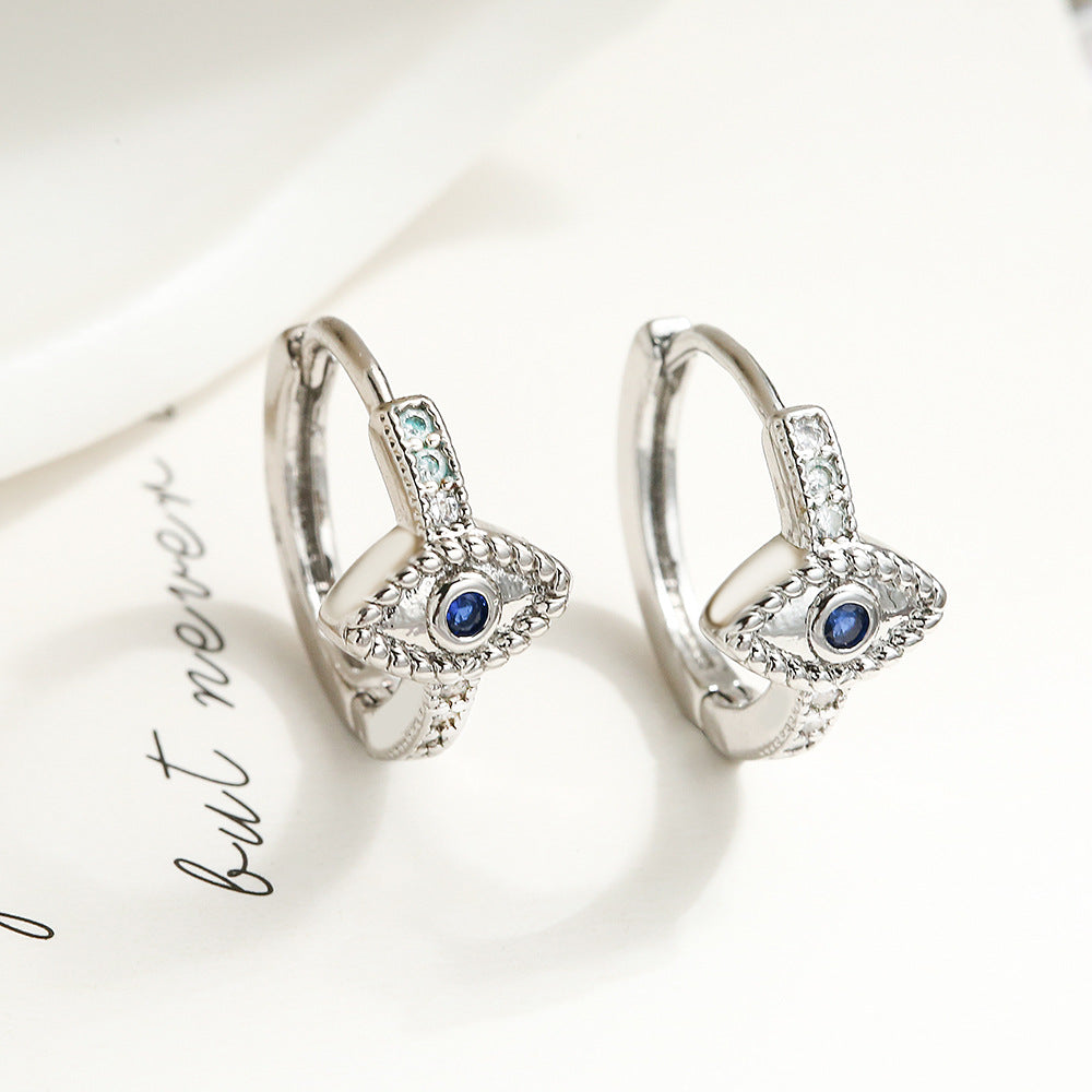 Vintage-Style Geometric Copper Earrings with Gold Plating and Zircon Eye Design for Women