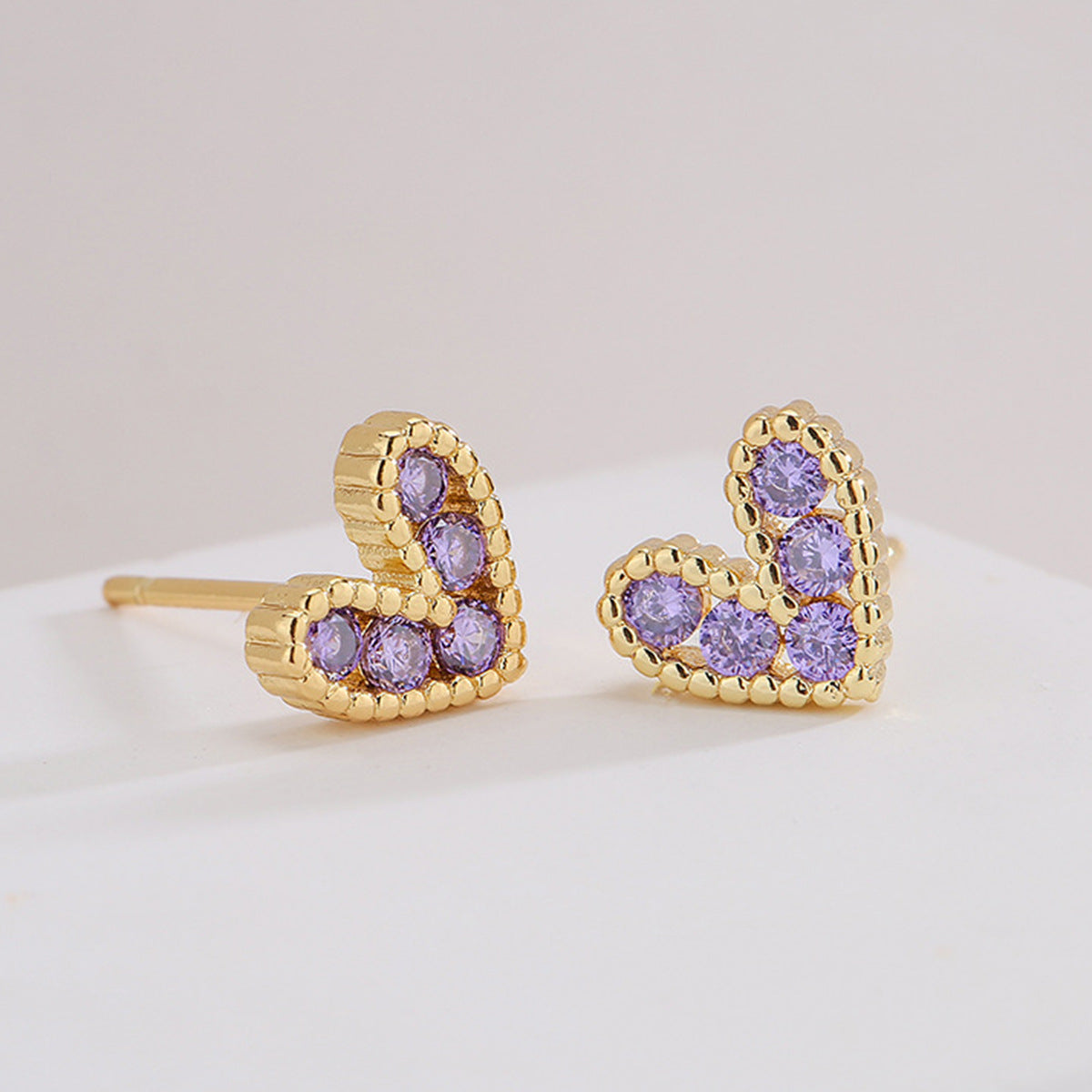 Minimalist 18K Gold Plated Brass Heart Stud Earrings with Cubic Zirconia for Women