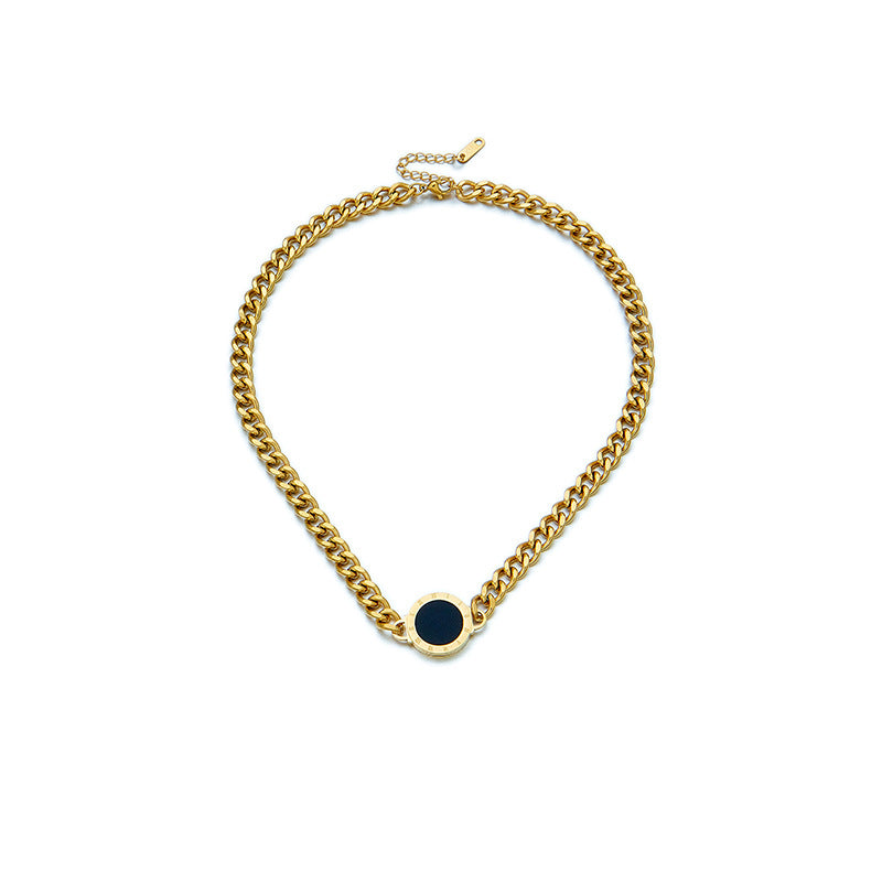 Set collana e bracciale da donna placcati in acciaio titanio con ciondolo tondo romano, stile vintage alla moda