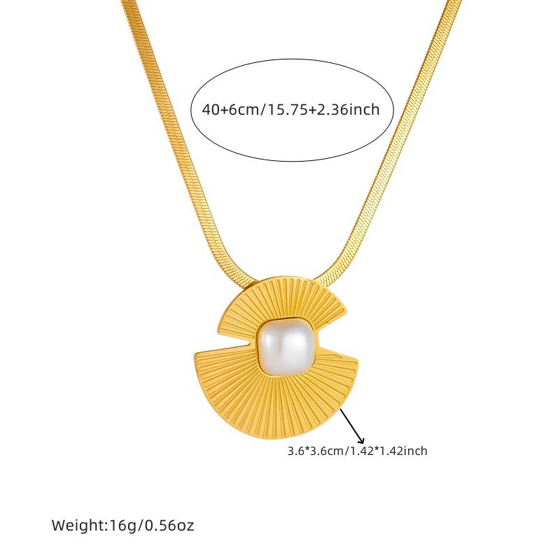 Vintage Minimalist Fashionable Stainless Steel Plated Fan-Shaped Pendant Necklace