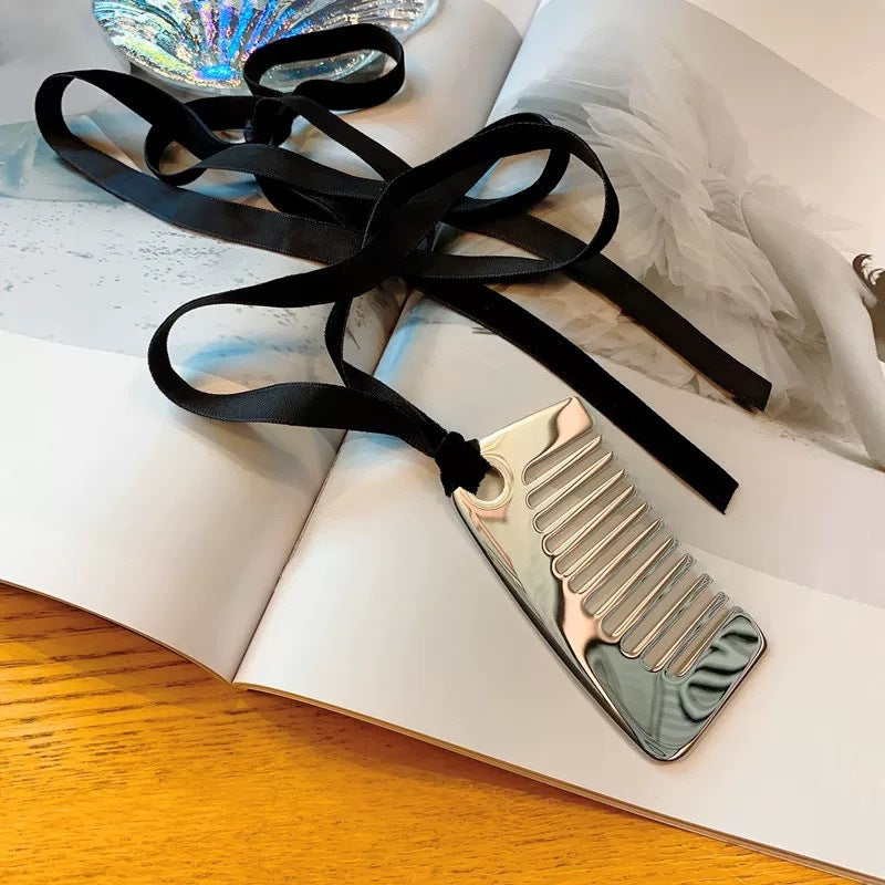Casual Titanium Steel Comb Pendant Necklace with Black Cord for Women
