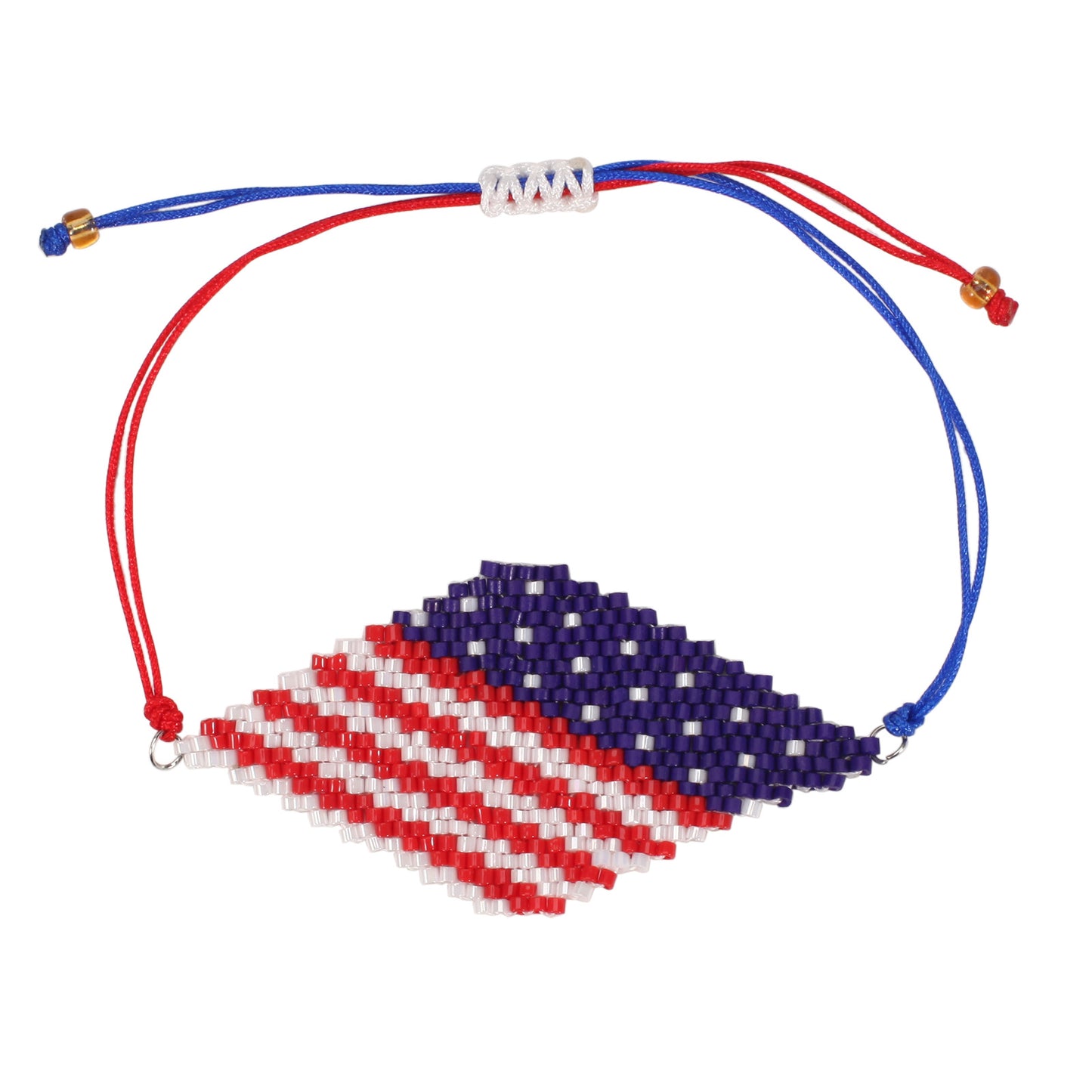 Bracciale Unisex con Cuore Tessuto a Bandiera Americana Fatto a Mano e Cordino di Filo
