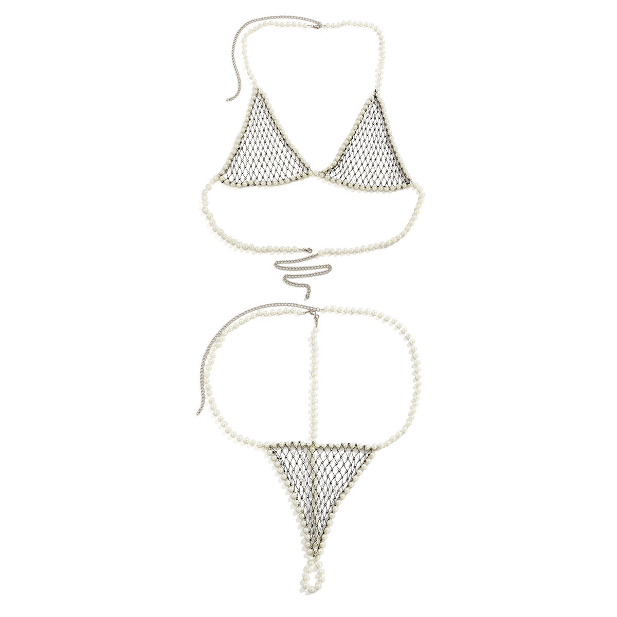 Minimalist Geometric Imitation Pearl Alloy Body Chain Set for Women