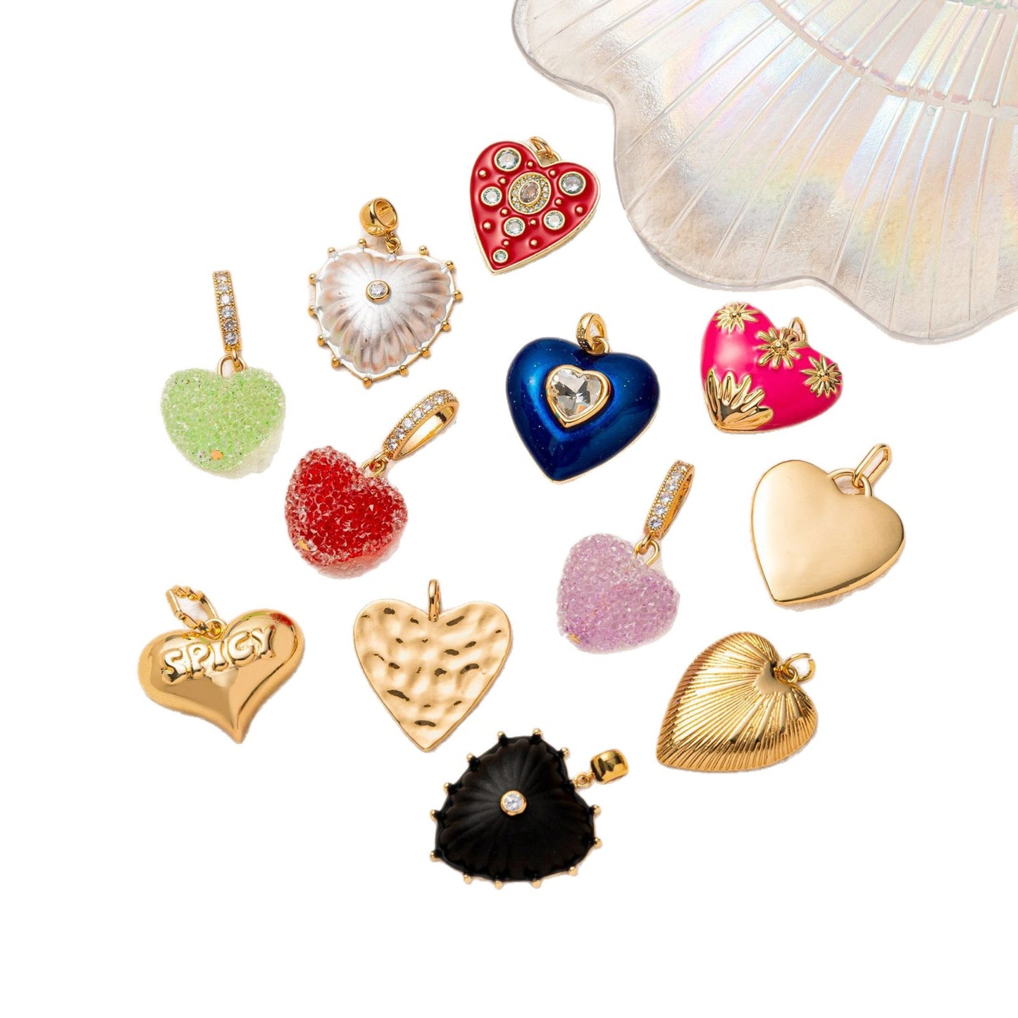 Minimalist Vintage 18K Gold Plated Brass Heart Bow Drip Oil Cubic Zirconia Charm Bar
