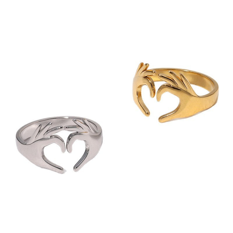 Fashion Minimalist Open Adjustable Heart Ring 18K Gold Plated Stainless Steel Jewelry for Women