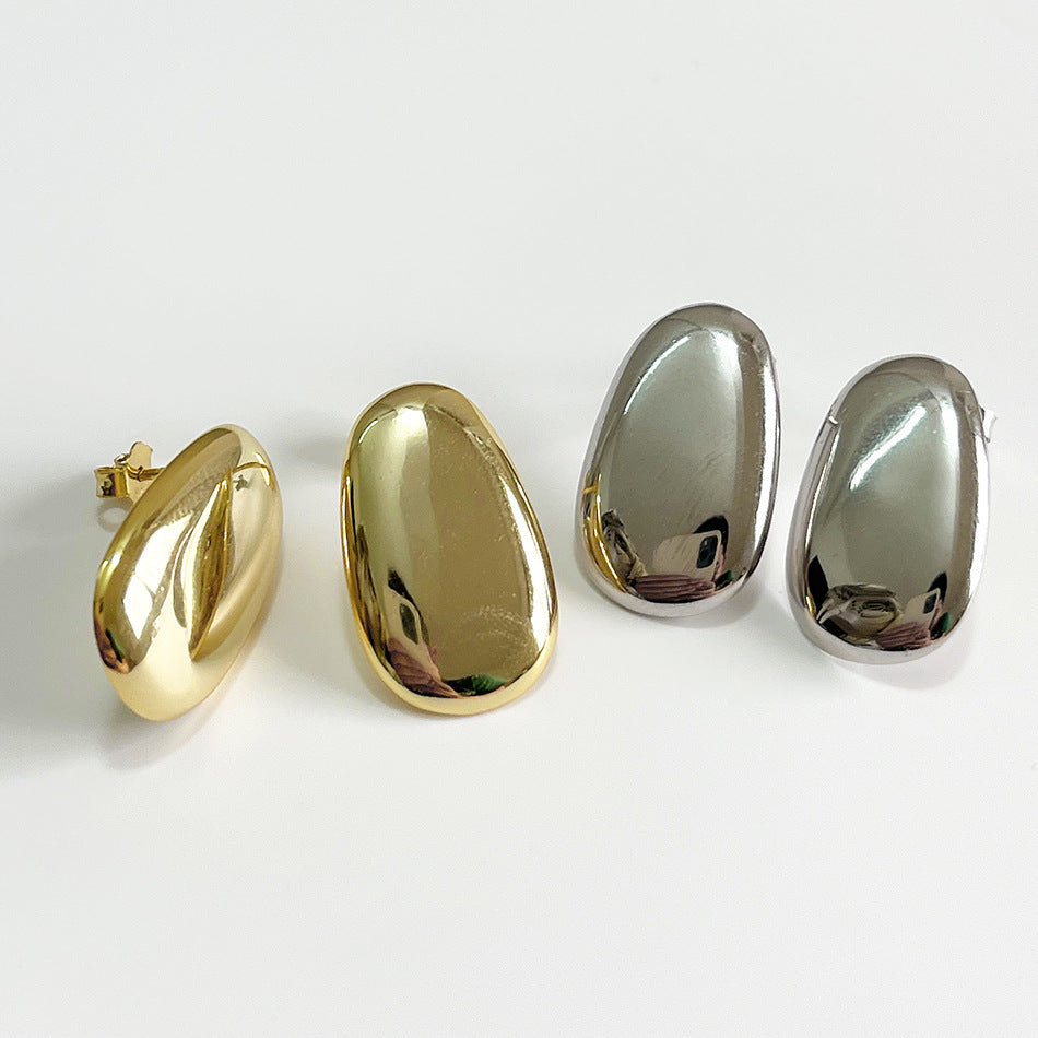 Minimalist 925 Sterling Silver Oval Teardrop Pearl Inlay Earrings with 18K Gold and Platinum Plated Finish