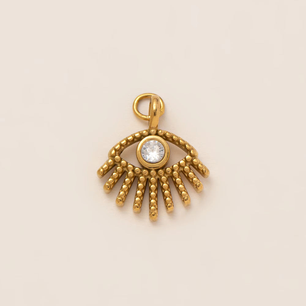 Vintage 18K Gold Plated Stainless Steel Star Cubic Zirconia Pendant Charm Bar PVD
