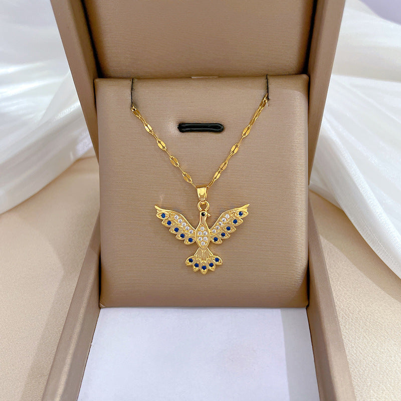 Minimalist Geometric Titanium Steel Necklace with Gold Plated Brass Pendant and Rhinestone Inlay