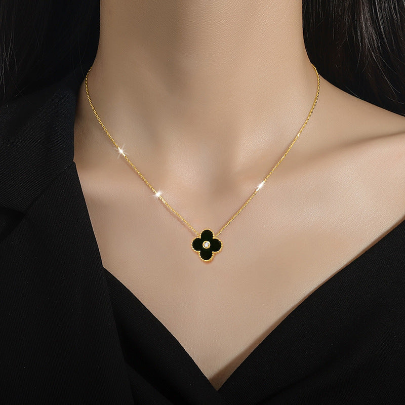 Minimalist Geometric Titanium Steel Clavicle Chain with Floral Motif