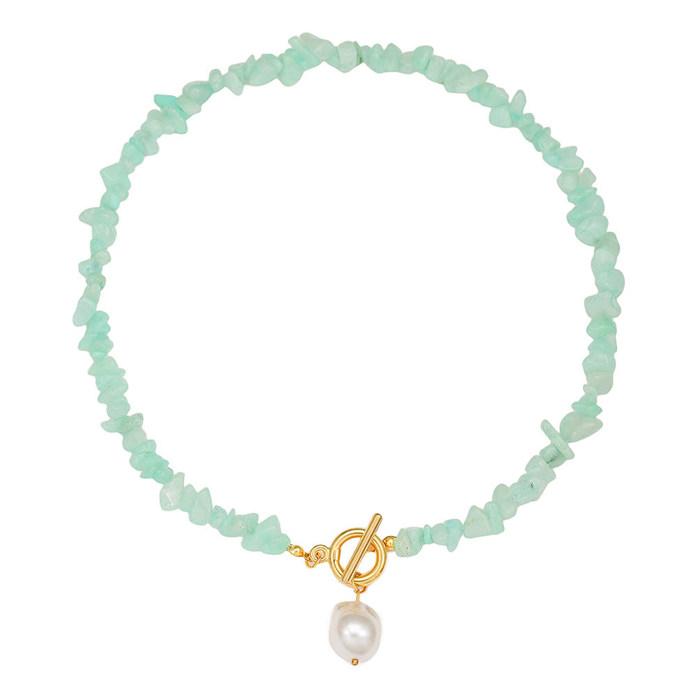 Bohemian Geometric Stone Necklace with Imitation Pearl Pendant Cable Chain Unisex