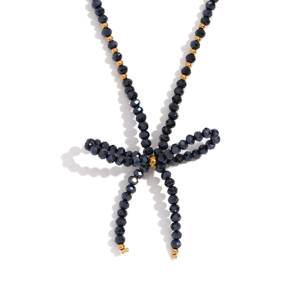 Fashionable Bow-Knot Pendant Necklace for Women with Stainless Steel Chain and Titanium Steel Pendant, Electroplated Finish, Geometric Design