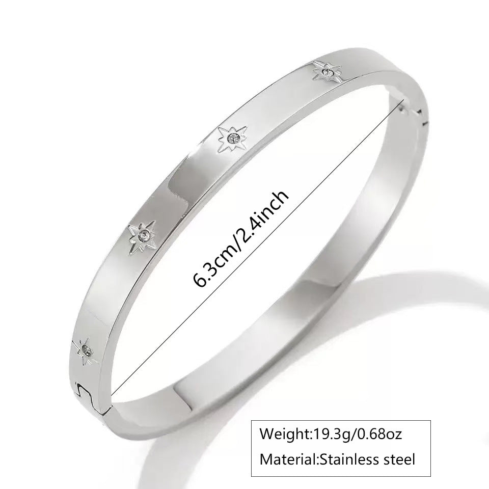 Bracciale di lusso in acciaio inossidabile lucido con stella e zirconi cubici