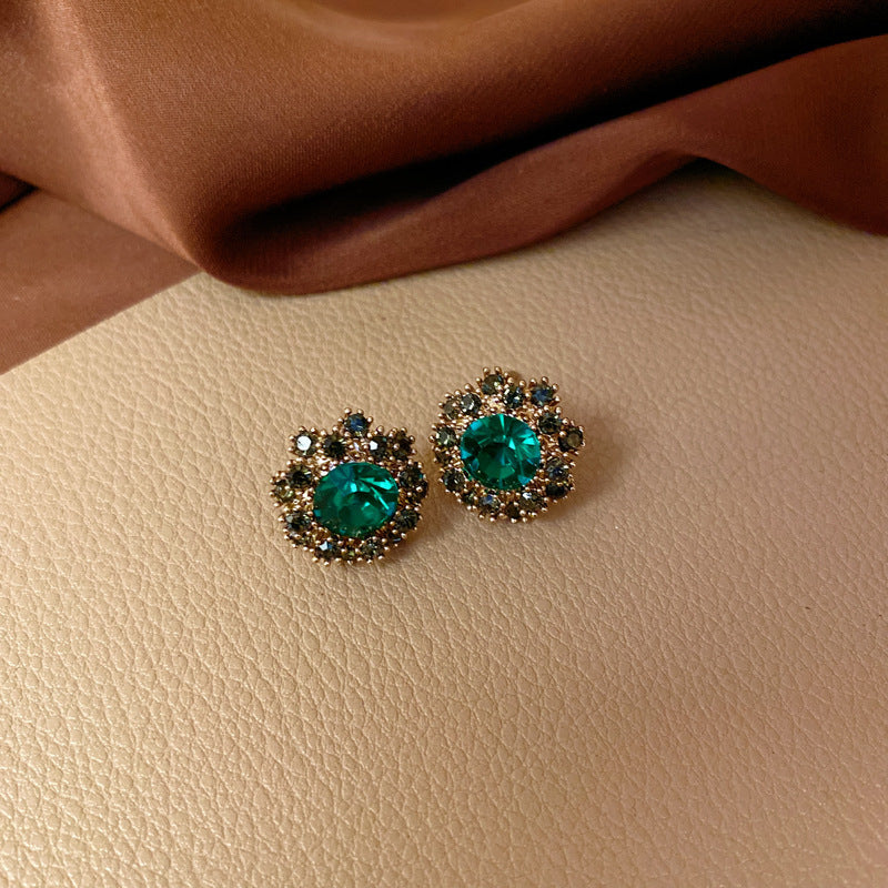 Vintage Green Rhinestone Butterfly Pearl Earrings with Stainless Steel Posts for Women