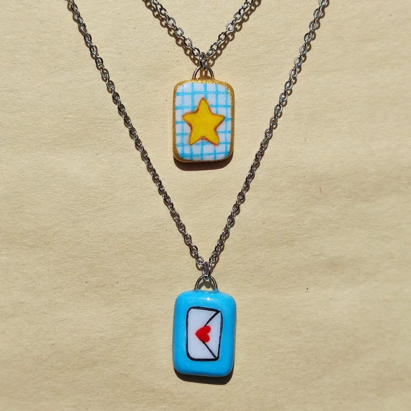 18K Gold Plated Square Cartoon Stainless Steel Pendant Charm Bar on Titanium Steel Cable Chain