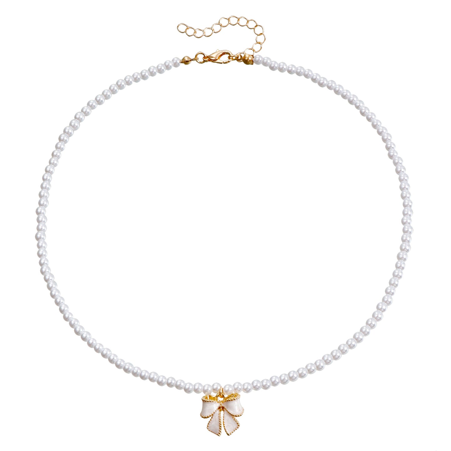 Elegant French-Inspired Bow Knot Clavicle Necklace for Women with Simulated Pearl Pendant and Gold-Plated Alloy Hardware