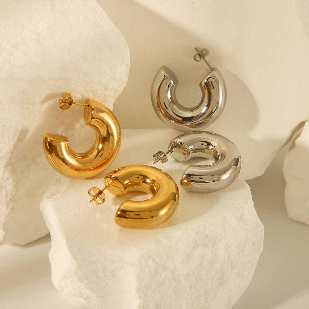 Geometric Hollow Stainless Steel Earrings with 18K Gold Plating for Women Hypoallergenic Fashion Jewelry