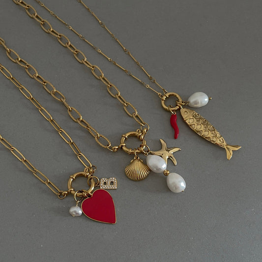 Vintage Minimalist Geometric Heart 18K Gold Plated Titanium Steel DIY Charm Bar Necklace