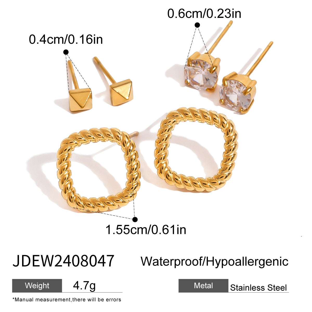 Orecchini a perno geometrici in acciaio inossidabile con dettagli in zircone e perle da donna