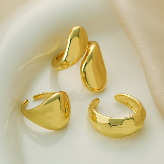Minimalist Irregular Geometric Copper Ring with 18K Gold Plating for Women