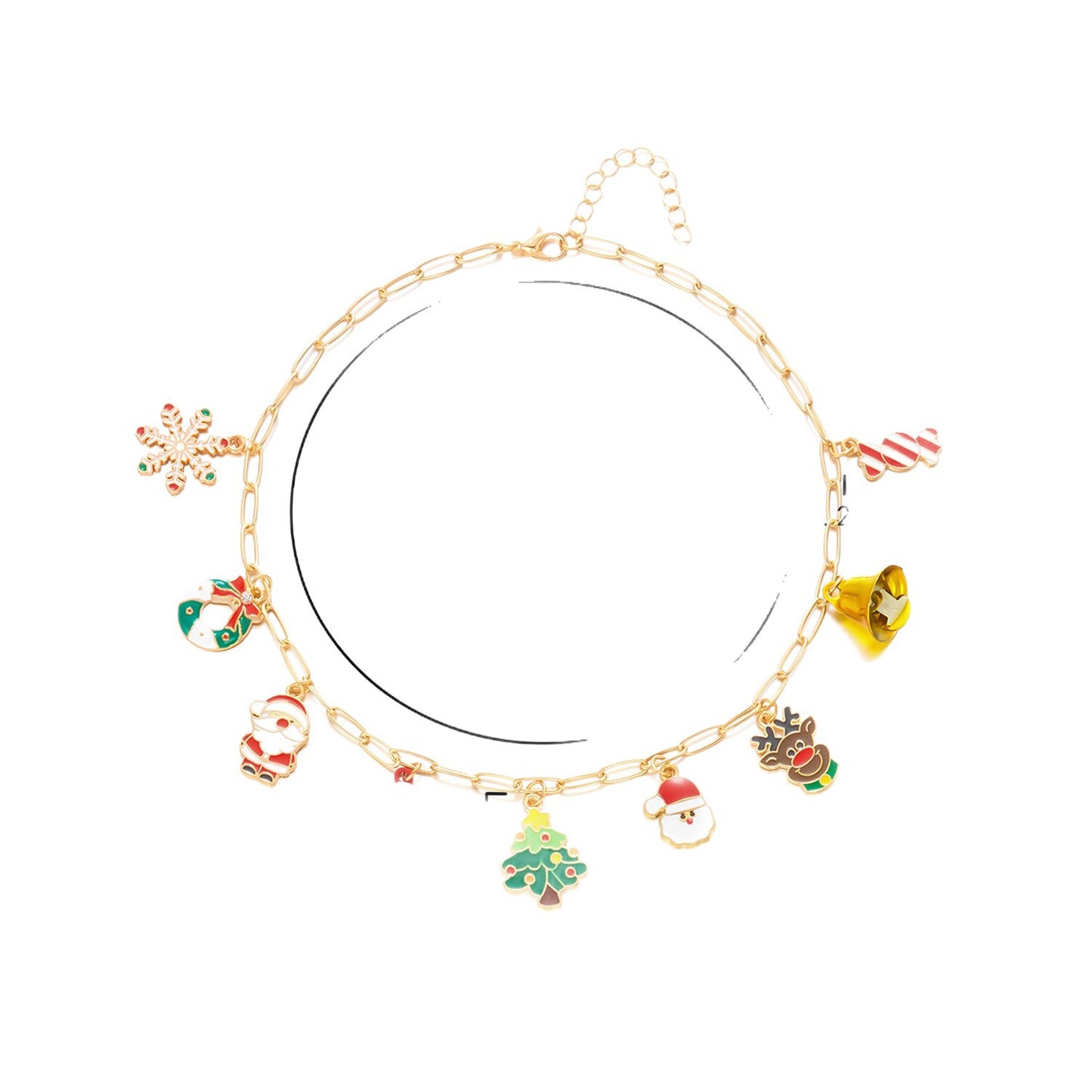 Conjunto de collar y pulsera con colgantes chapados en aleación geométrica con dijes de Papá Noel, copo de nieve y reno
