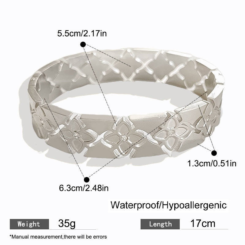 Vintage Geometric Floral Hollow Plated Titanium Steel Bracelet for Women
