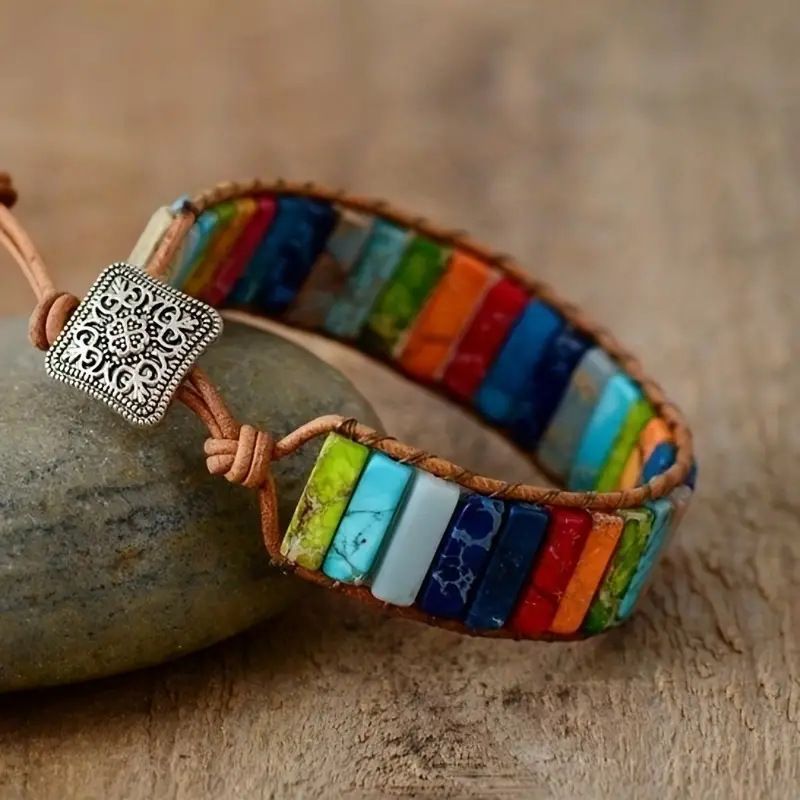Vintage Ethnic Geometric Round Alloy Beaded Bracelet for Women