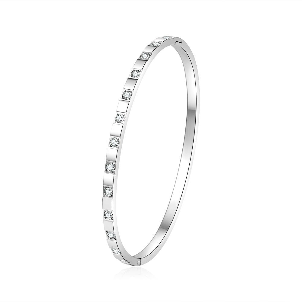 Vintage Geometric Round Cubic Zirconia Inlaid Titanium Steel Bangle for Women and Men