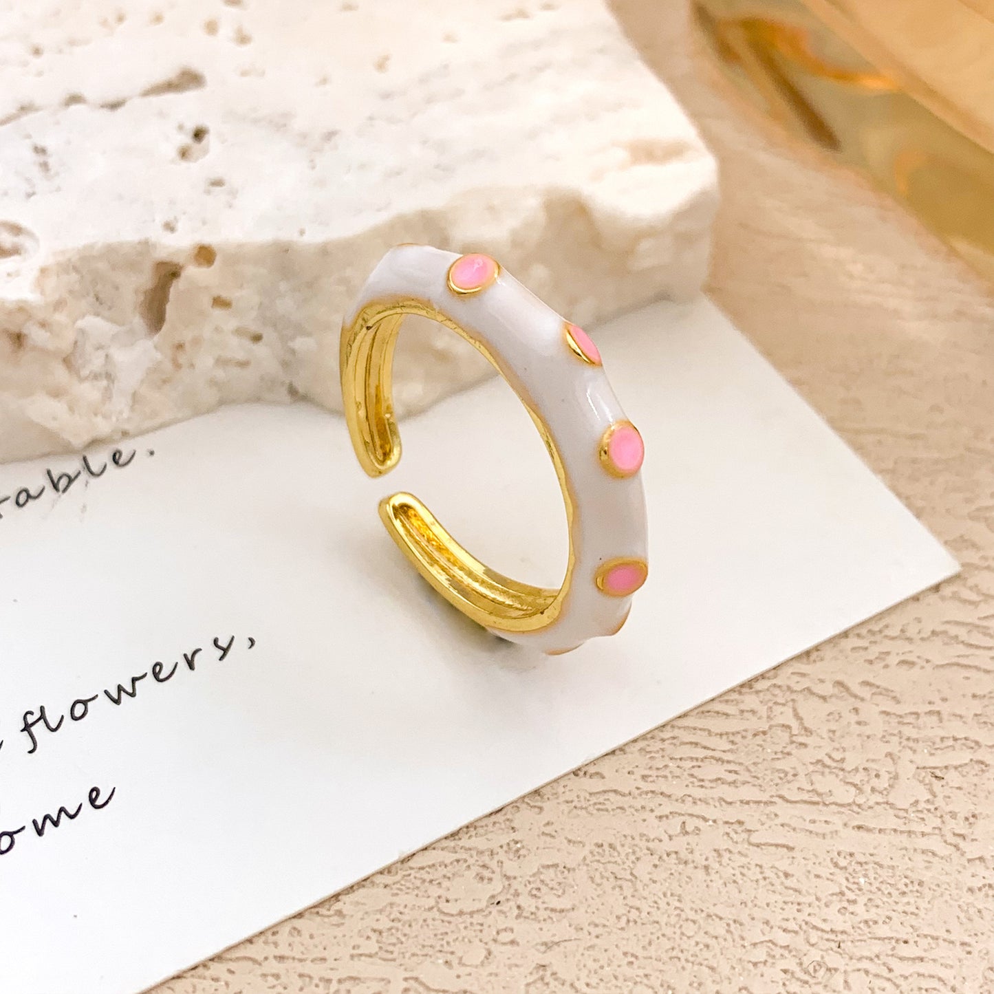 Sweet Geometric Checkered Alloy Drip Oil Plated Adjustable Ring for Women