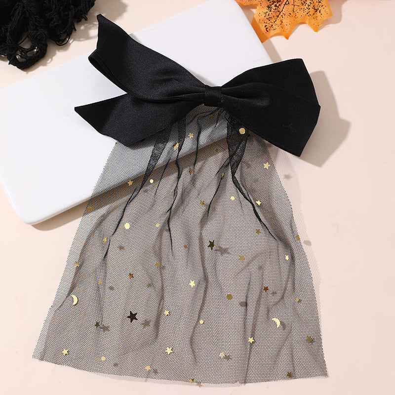 Fermaglio per capelli a fiocco fatto a mano in tulle bianco e nero per bambini con dettagli in lamina d'oro, accessorio per capelli di Halloween