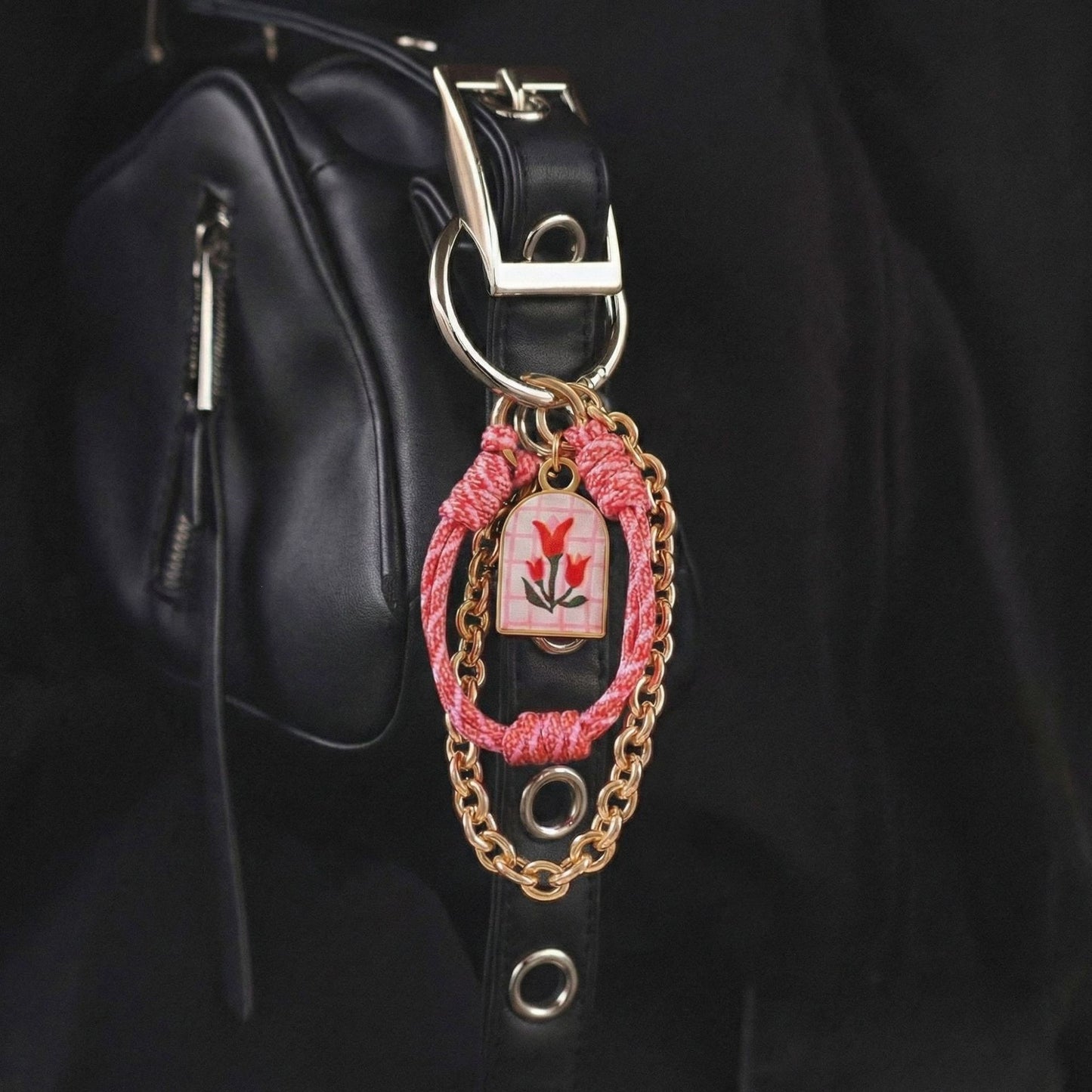 Sweet Floral Plated Alloy DIY Charm Bar Bag Pendant Keychain