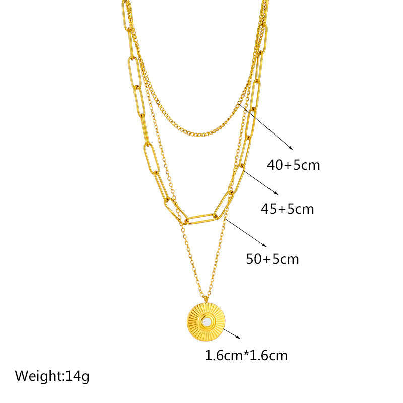Collana pendente rotonda irregolare minimalista in stile vintage in acciaio al titanio con finitura placcata per donna