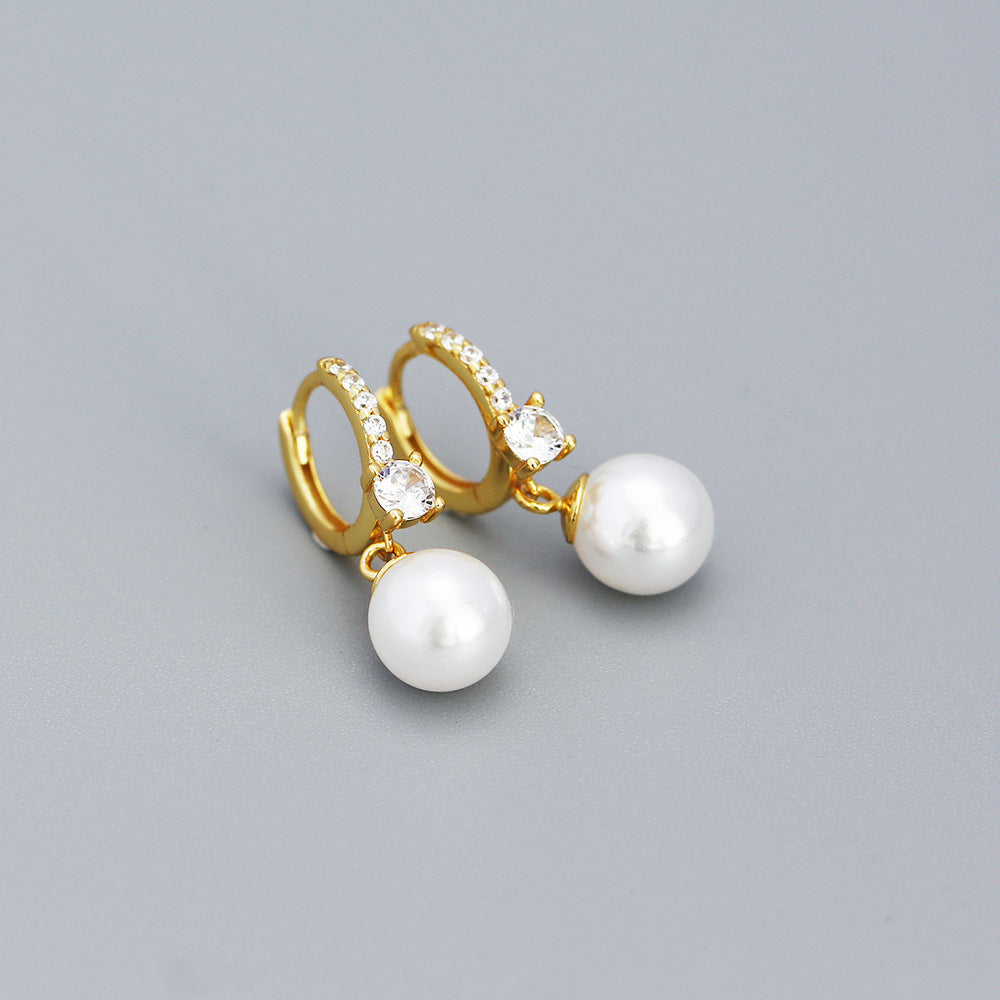 Orecchini a Cerchio Minimalisti Geometrici in Argento Sterling con Intarsio di Strass da Donna