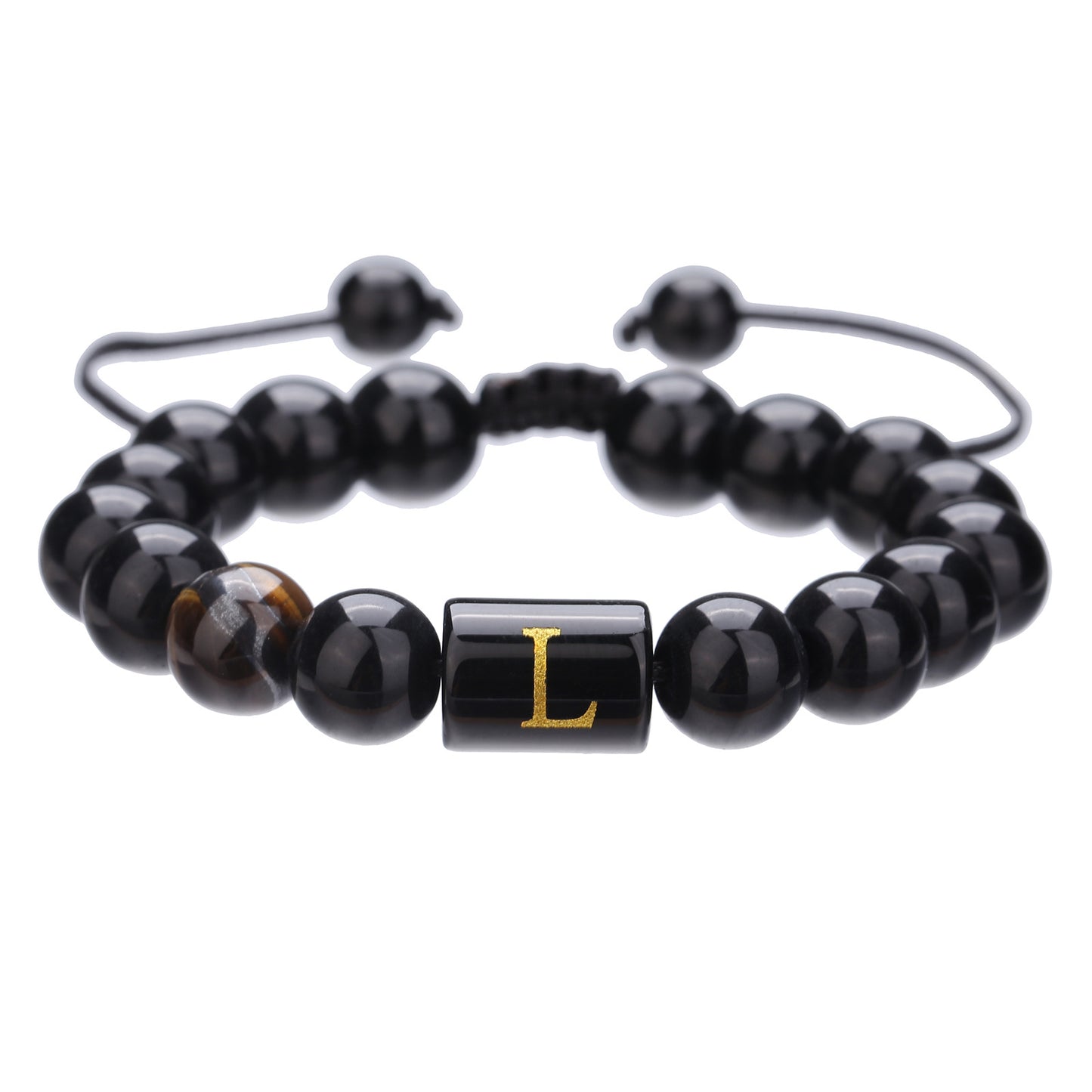 10mm Round Agate Beaded Bracelet with Alphabet Letters Adjustable Unisex