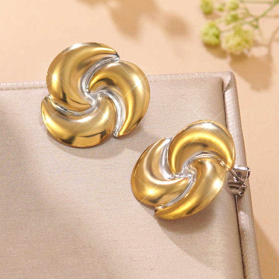 Casual Geometric Triangle Stainless Steel Plated Two-Tone Spiral Earrings