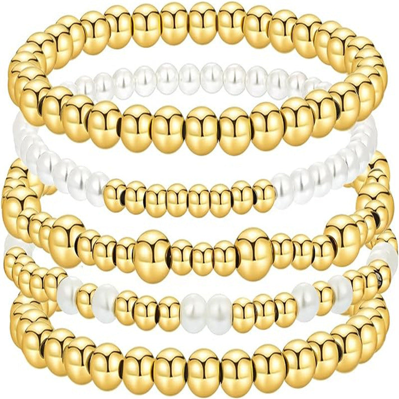 4mm 6mm Round Acrylic Beaded Stretch Bracelet Set for Women Unisex