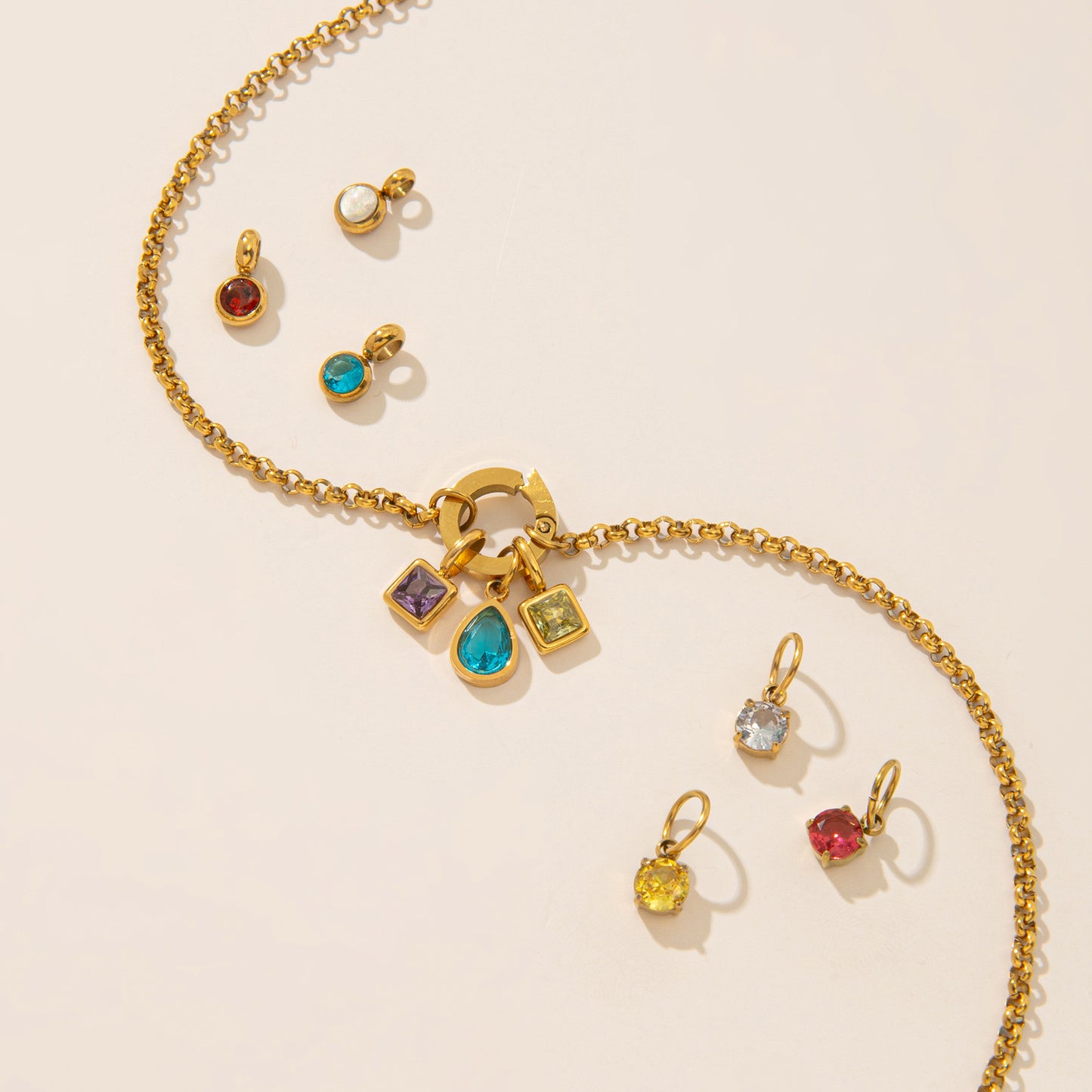 Vintage Geometric Stainless Steel 18K Gold PVD Plated DIY Charm Bar Necklace with 12 Birthstones